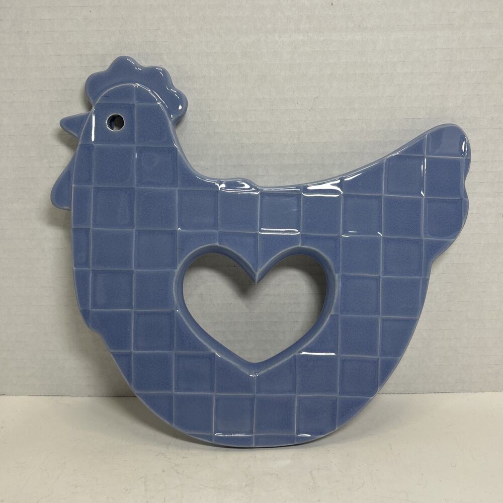 Treasure Craft Ceramic Pale Blue Chicken Hen Trivet Wall Decor Country Heart